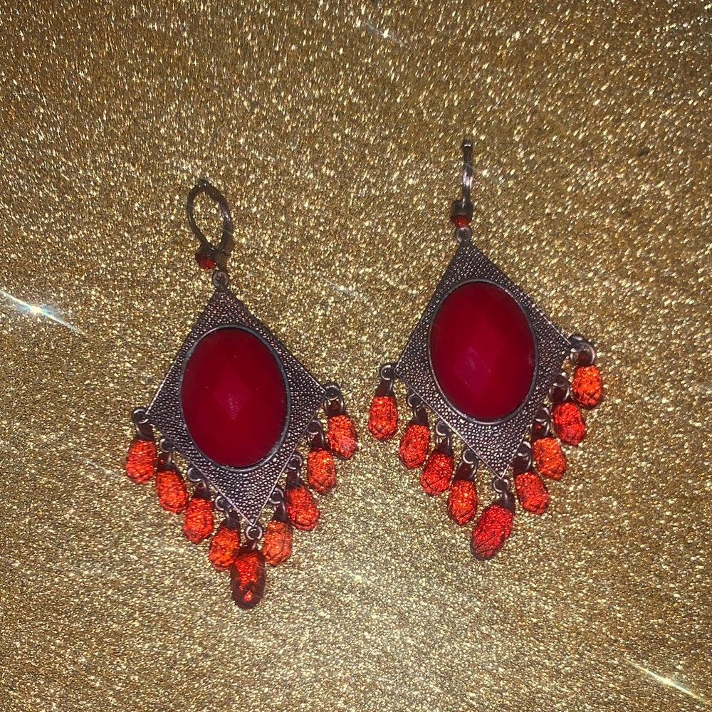 Chic Red and Orange Dangle Earrings